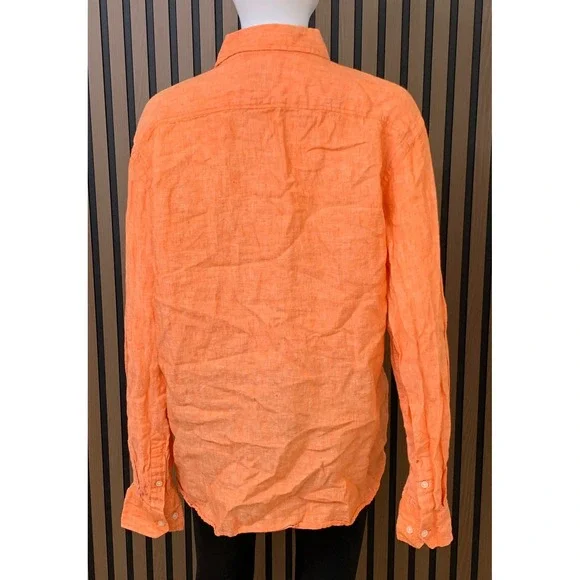Murano Baird McNutt Irish Linen Shirt Mens Large Orange Long Sleeve Button Down - Picture 3 of 10